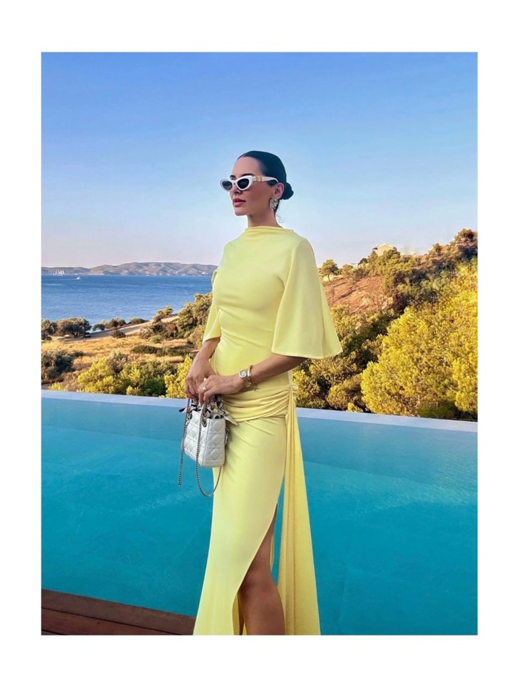 Elegant Yellow Maxi Dress with Cape Sleeve